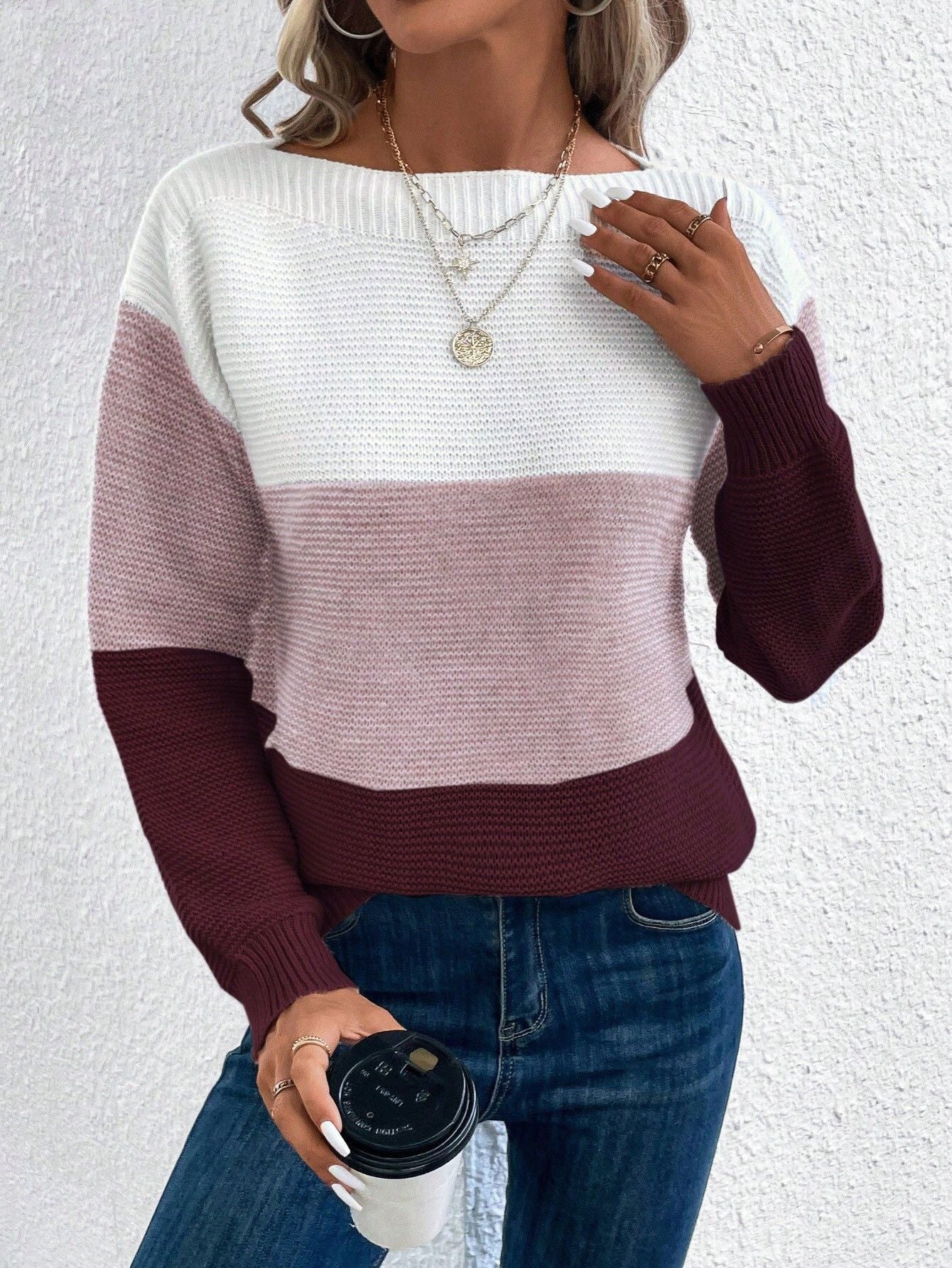Street-wave Block Stripe Knit Sweater For Women Soft Cozy Comfort Casual Everyday Wear