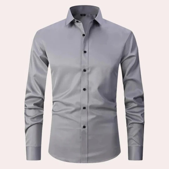 Men's Stretch Long Sleeve Shirt With Pointed Collar Button Down Front For Formal Or Casual Wear