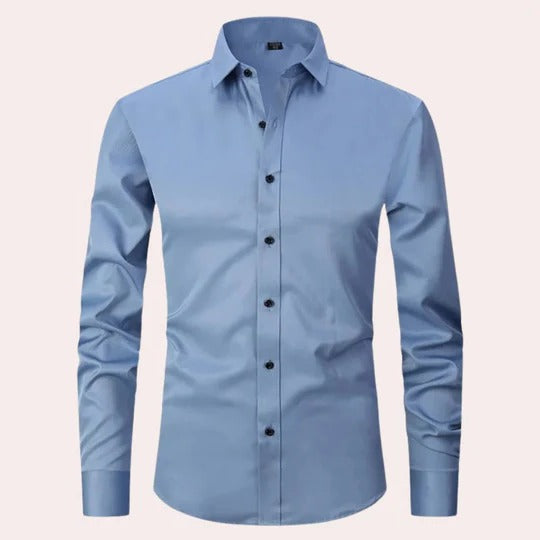 Men's Stretch Long Sleeve Shirt With Pointed Collar Button Down Front For Formal Or Casual Wear