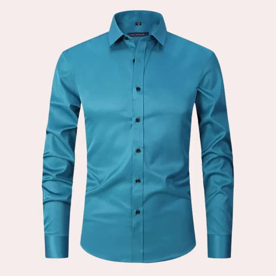 Men's Stretch Long Sleeve Shirt With Pointed Collar Button Down Front For Formal Or Casual Wear