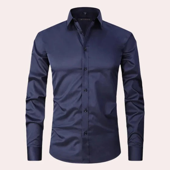 Men's Stretch Long Sleeve Shirt With Pointed Collar Button Down Front For Formal Or Casual Wear