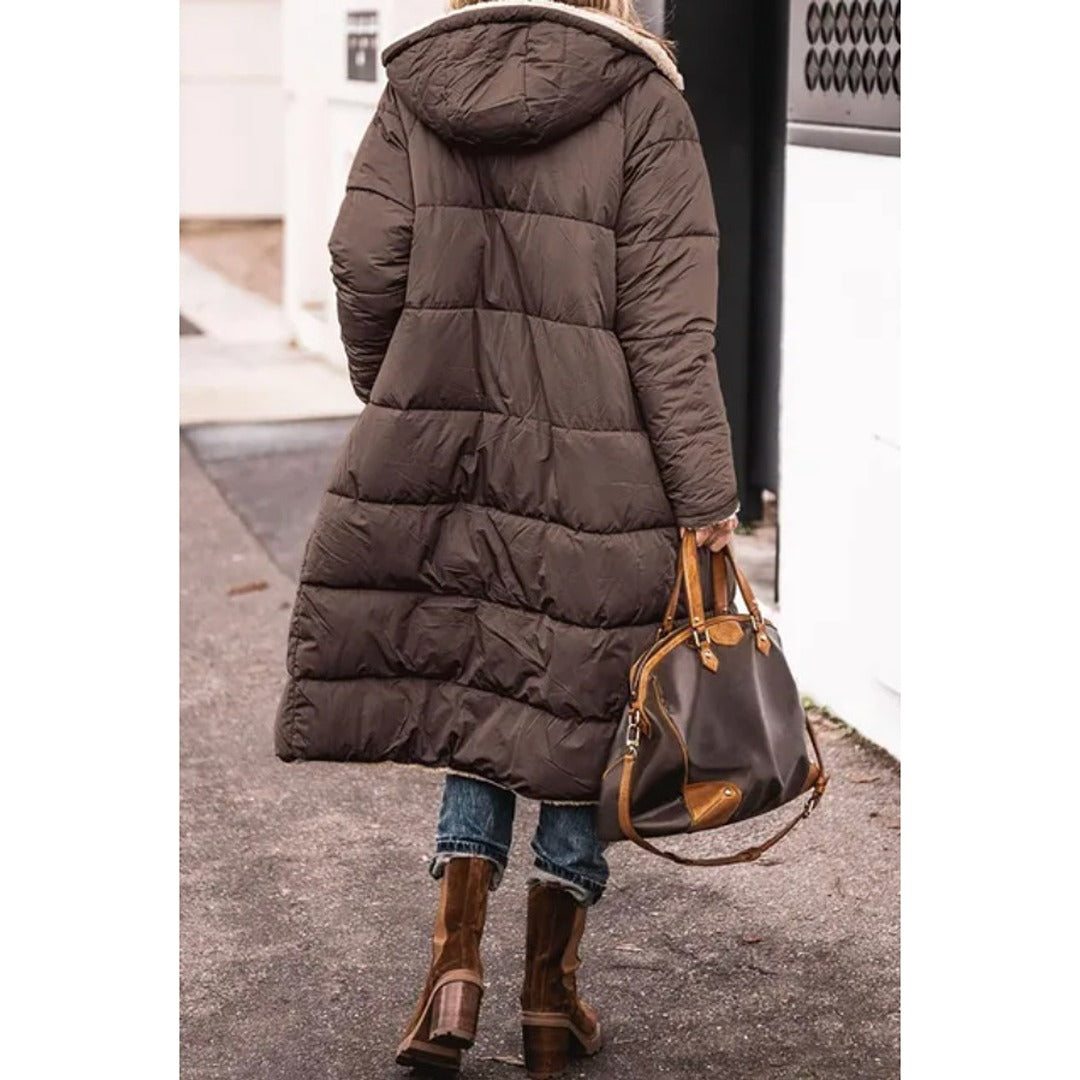 Street-wave Reversible Brown Puffer Jacket For Men, Dual Style Warmth With Cozy Sherpa Lining
