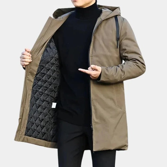 Street-Wave Long Men's Coat With Quilted Interior Lining For All Seasons Structured Outerwear