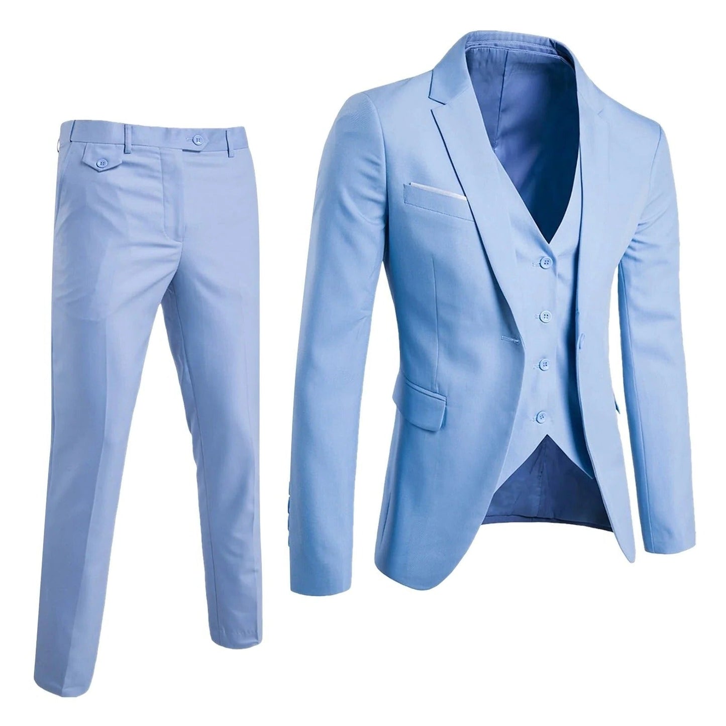 Street-Wave Mens 3 Piece Formal Suit Set With Jacket Vest And Trousers For Business Occasions
