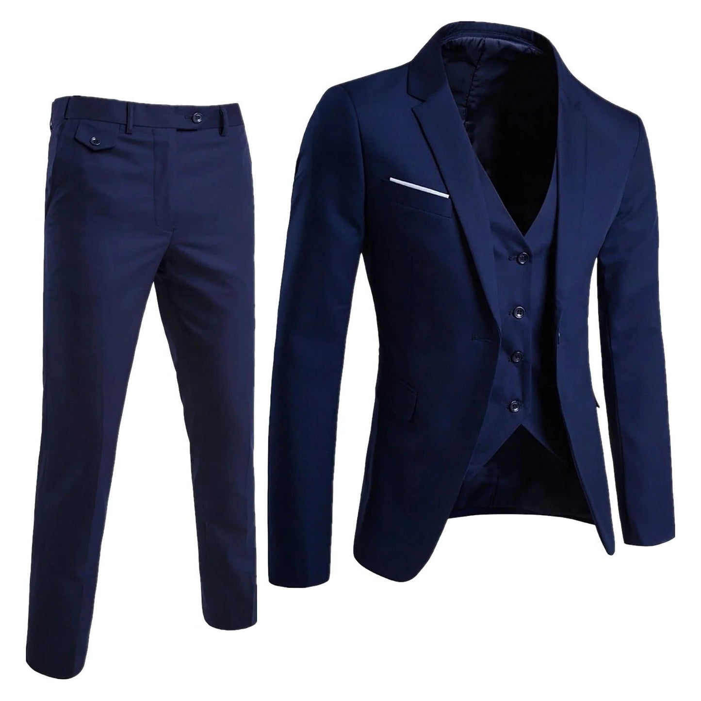 Street-Wave Mens 3 Piece Formal Suit Set With Jacket Vest And Trousers For Business Occasions