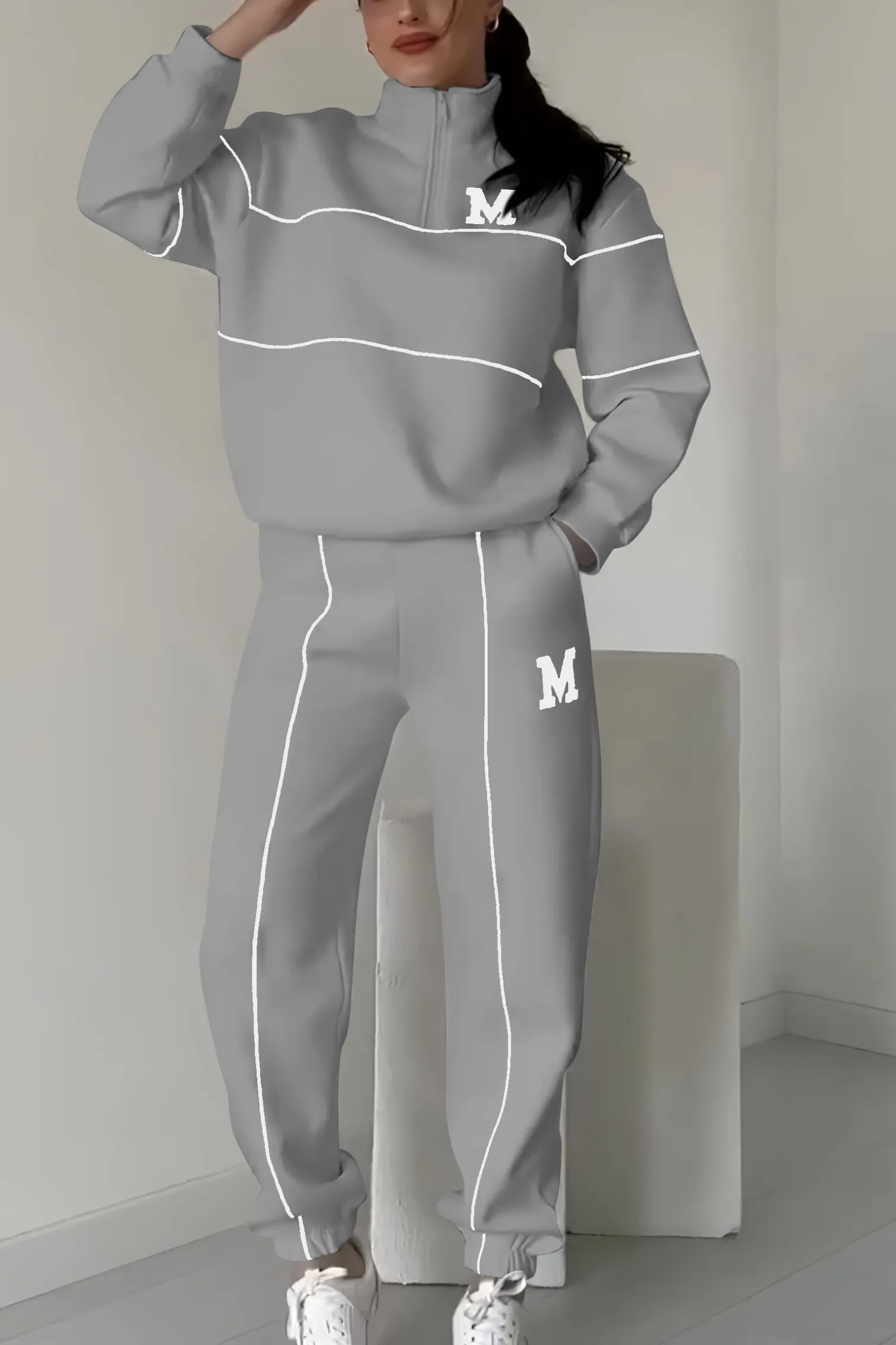 Street-wave White Tracksuit For Effortless Casual Comfort With Half Zip Sweatshirt Unisex Fashion