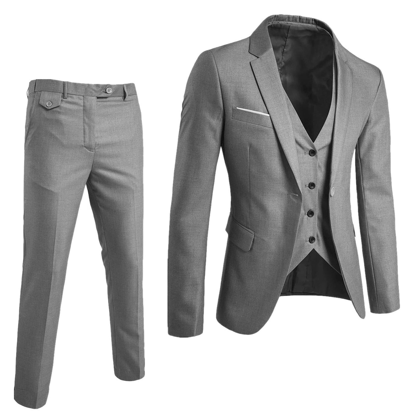 Street-Wave Mens 3 Piece Formal Suit Set With Jacket Vest And Trousers For Business Occasions