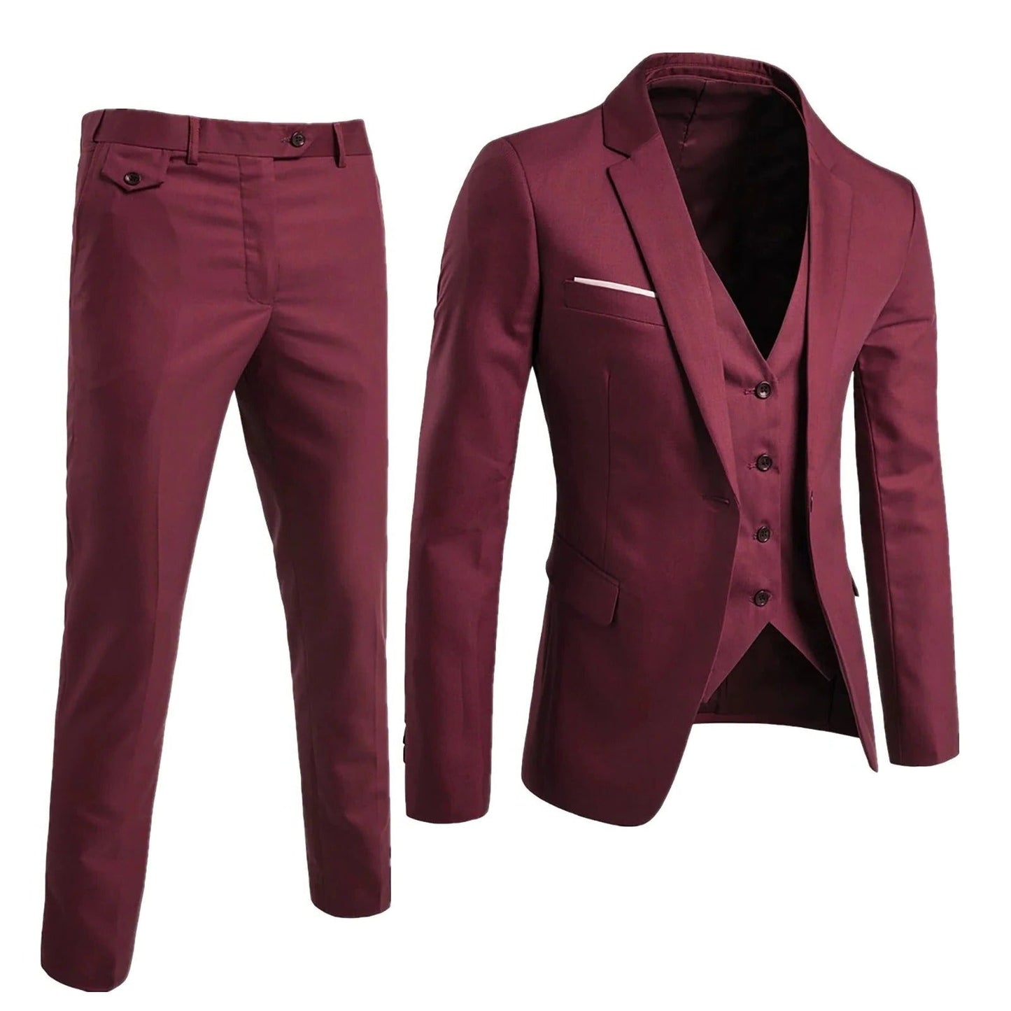 Street-Wave Mens 3 Piece Formal Suit Set With Jacket Vest And Trousers For Business Occasions