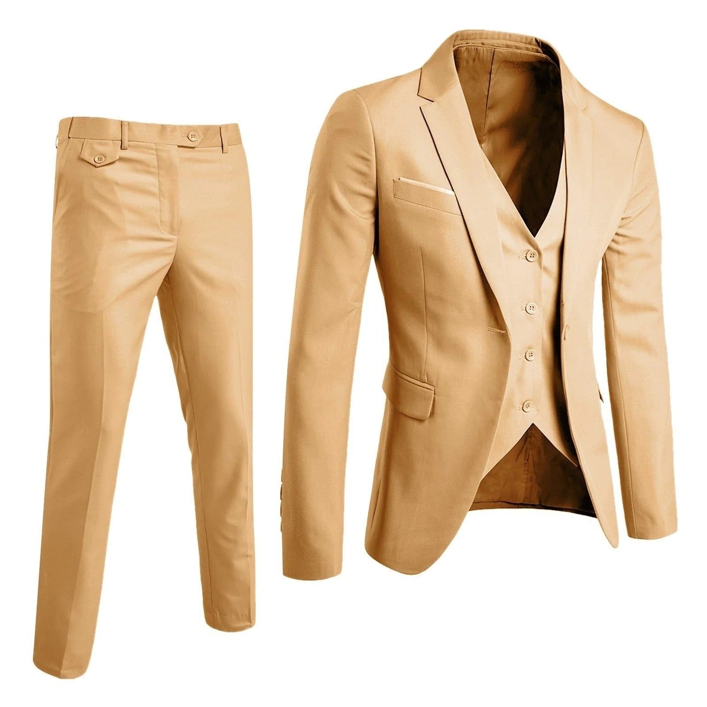 Street-Wave Mens 3 Piece Formal Suit Set With Jacket Vest And Trousers For Business Occasions