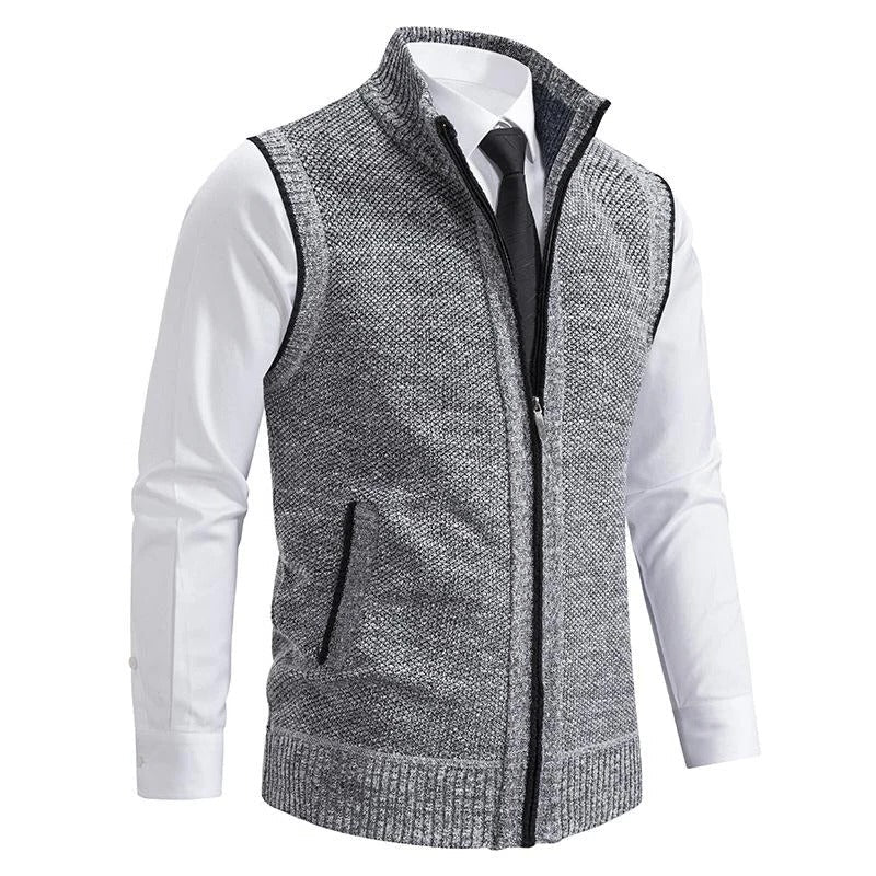 Men's Sleeveless Knit Zip Vest With Stand Collar For Formal Or Casual Layering Looks