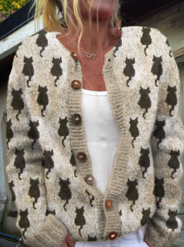 Street-Wave Dog Pattern Cardigan For Women Cozy Warmth And Elegant Style For Everyday Wear