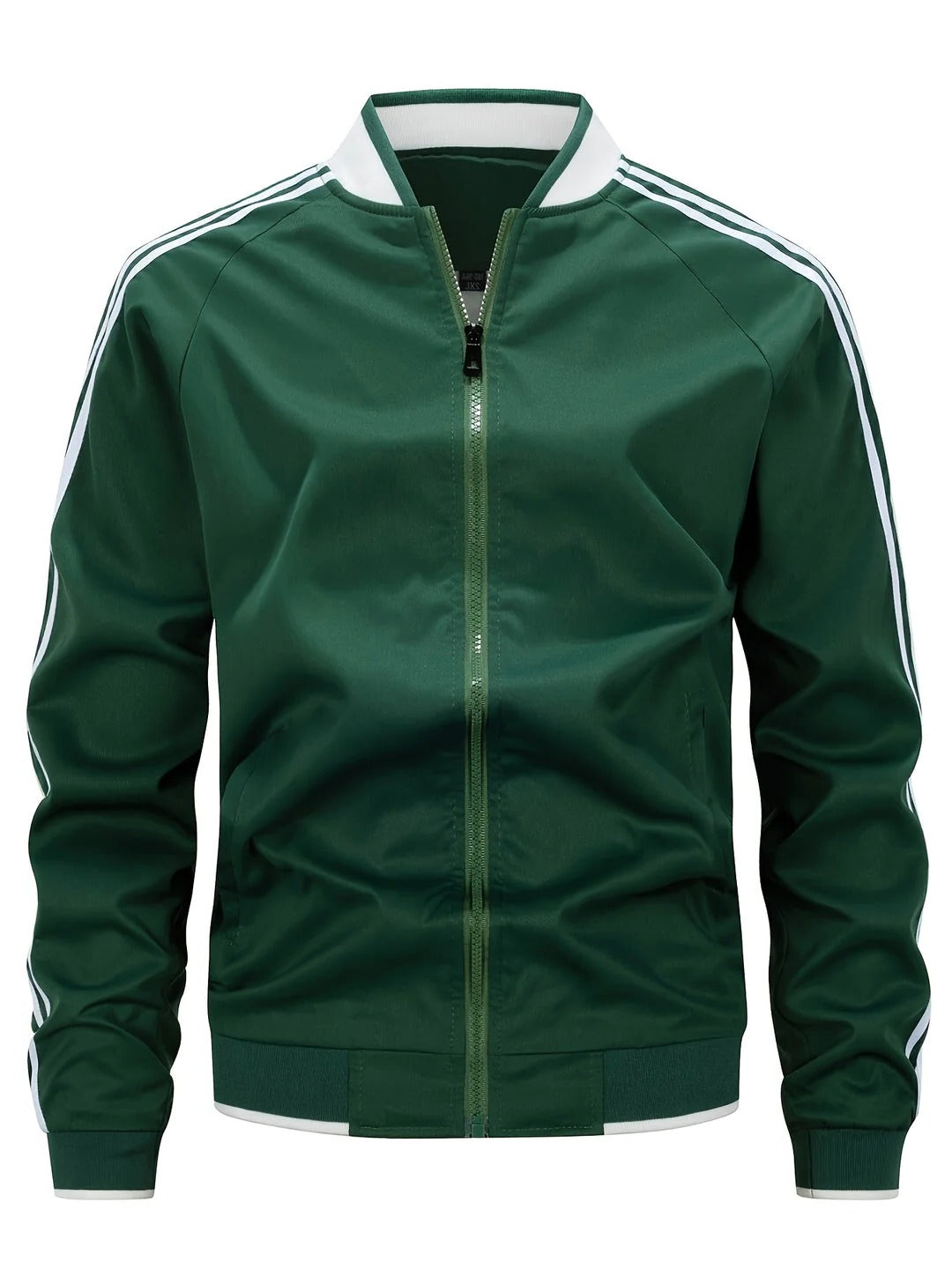 Mens Lightweight Baseball Style Sports Jacket Zip Front With Striped Sleeves For Running And Casual Wear