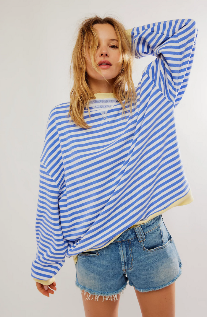 Street-wave Striped Sweatshirt For Women Cozy Soft Knit Relaxed Fit Casual Everyday Comfort