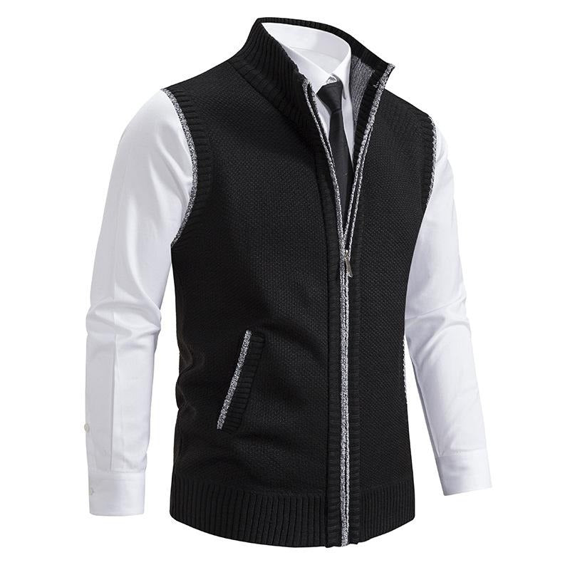 Men's Sleeveless Knit Zip Vest With Stand Collar For Formal Or Casual Layering Looks