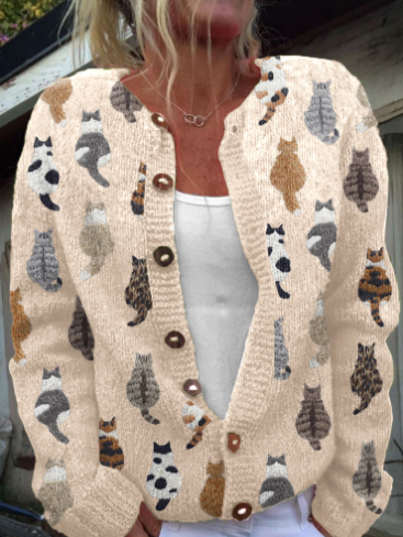 Street-Wave Dog Pattern Cardigan For Women Cozy Warmth And Elegant Style For Everyday Wear