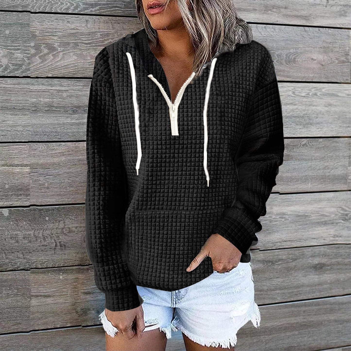 Street-Wave Women's Zip Hoodie Cozy Waffle Knit Casual Comfort And Effortless Style For Everyday Wear