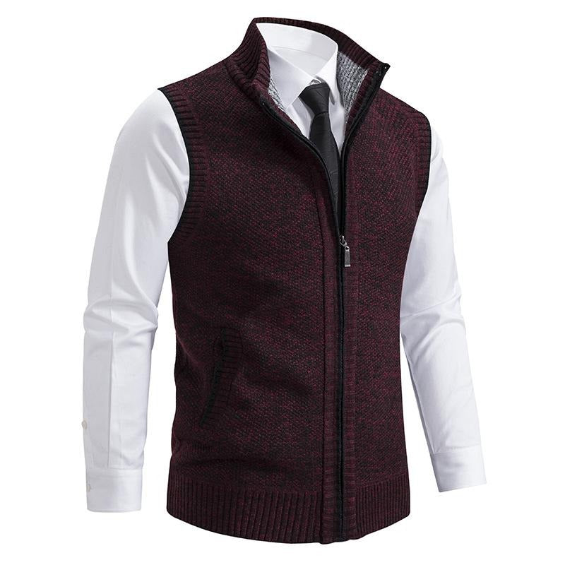Men's Sleeveless Knit Zip Vest With Stand Collar For Formal Or Casual Layering Looks