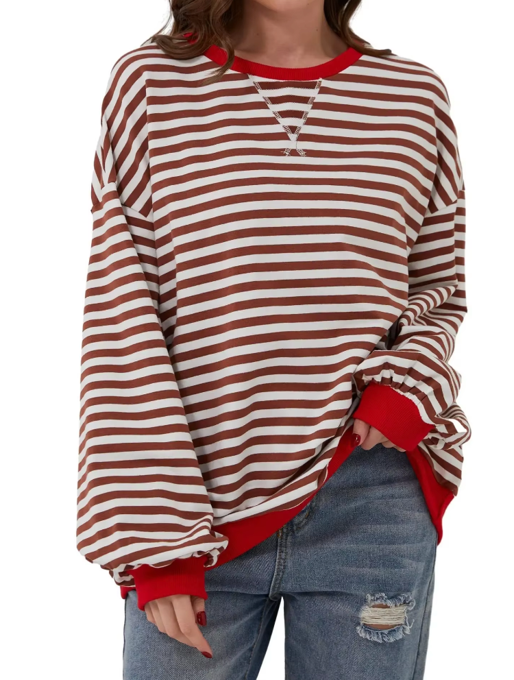 Street-wave Striped Sweatshirt For Women Cozy Soft Knit Relaxed Fit Casual Everyday Comfort