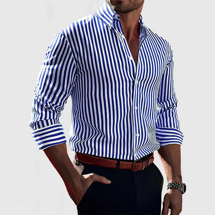 Men's Shirt Slim Fit Cotton Striped Pattern Long Sleeve Button Up Office Casual Wear