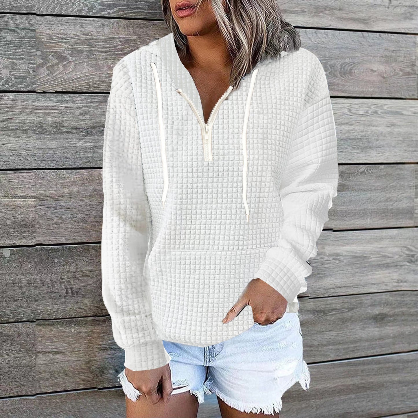 Street-Wave Women's Zip Hoodie Cozy Waffle Knit Casual Comfort And Effortless Style For Everyday Wear