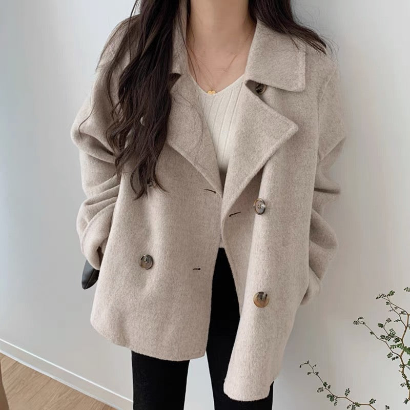 Street-Wave Woolen Jacket For Women Cozy Double-Breasted Winter Coat Warmth And Style