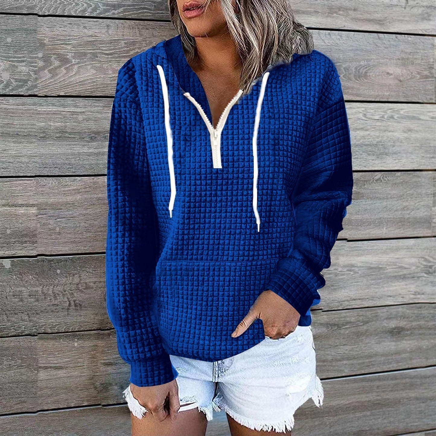 Street-Wave Women's Zip Hoodie Cozy Waffle Knit Casual Comfort And Effortless Style For Everyday Wear