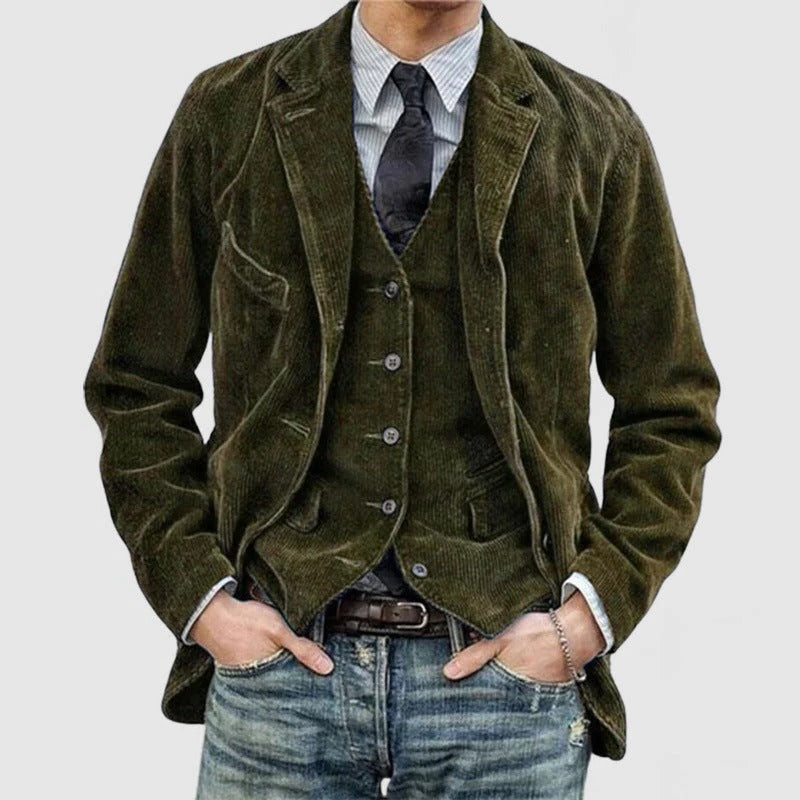 Men's Velvet Blazer And Vest Set With Tailored Fit For Formal Or Casual Occasions By Street-Wave