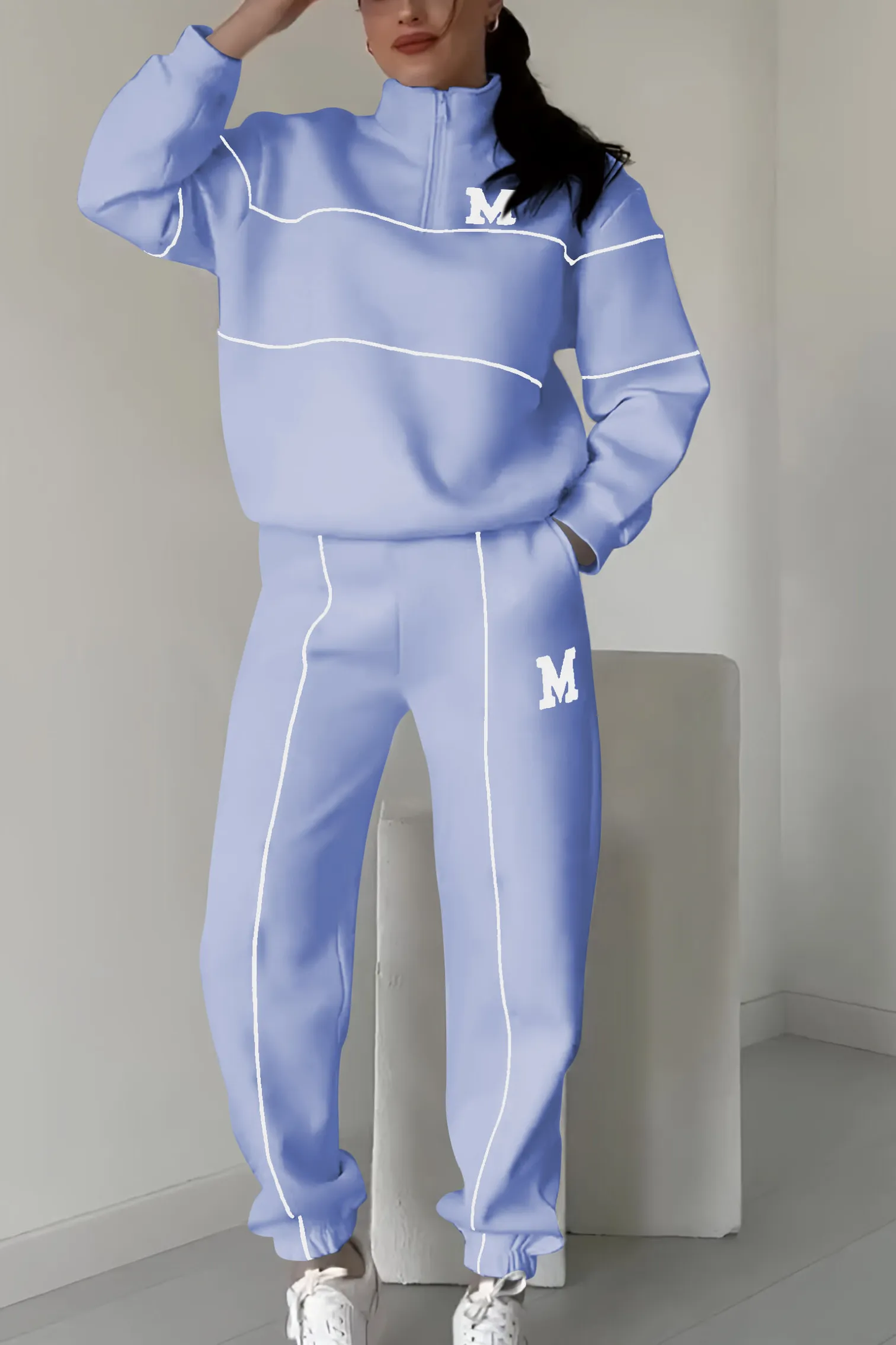 Street-wave White Tracksuit For Effortless Casual Comfort With Half Zip Sweatshirt Unisex Fashion