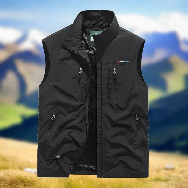 Street-Wave Mens Outdoor Vest Windproof Lightweight Zip Vest With Multiple Pockets For Hiking And Everyday Wear