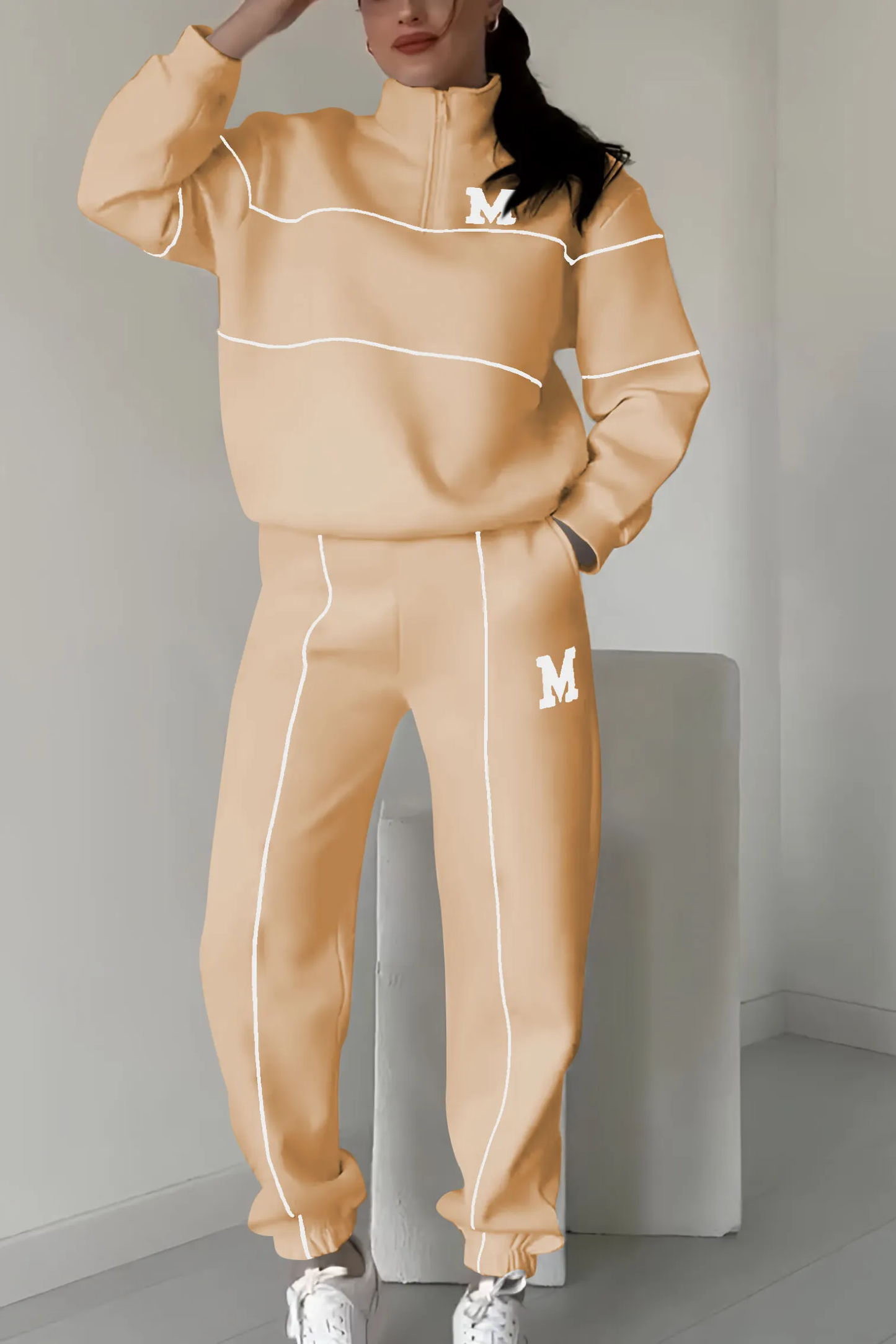 Street-wave White Tracksuit For Effortless Casual Comfort With Half Zip Sweatshirt Unisex Fashion