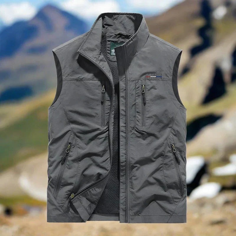 Street-Wave Mens Outdoor Vest Windproof Lightweight Zip Vest With Multiple Pockets For Hiking And Everyday Wear