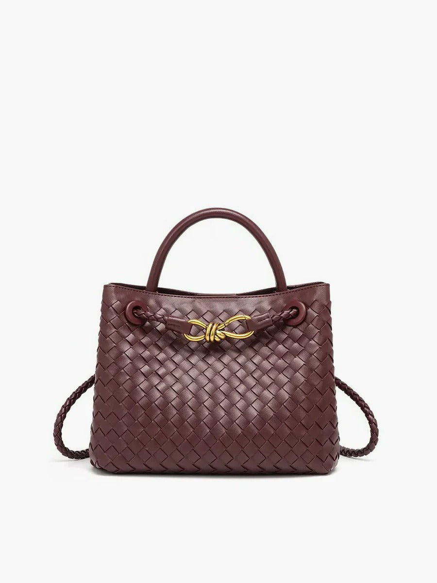 Street-Wave Woven Handbag - Structured Black Tote With Dual Carry Straps And Gold Knot Accent