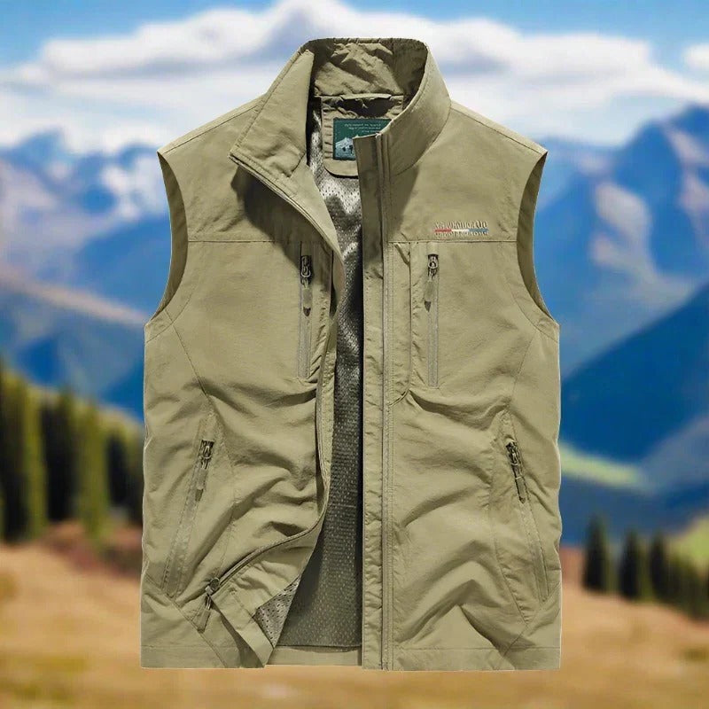 Street-Wave Mens Outdoor Vest Windproof Lightweight Zip Vest With Multiple Pockets For Hiking And Everyday Wear