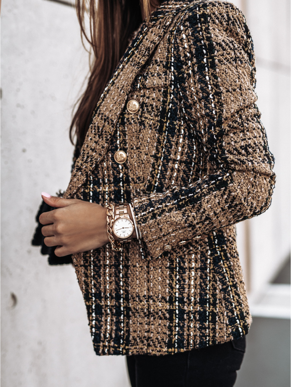 Street-Wave Button Front Longline Plaid Coat For Women Timeless Versatile With Pockets