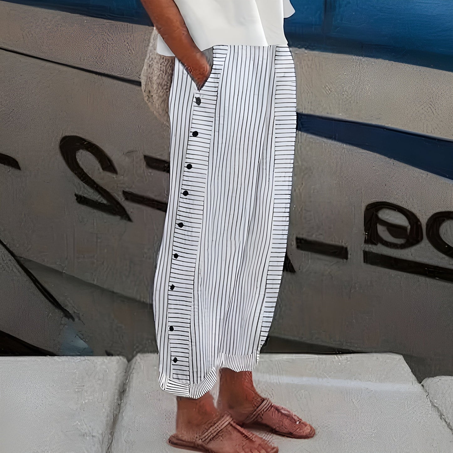 Street Wave Linen Blend Pants Unisex Striped Breezy For Summer Travel