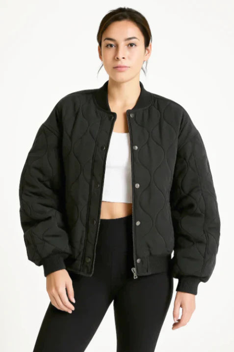 Street Wave Oversized Quilted Bomber Jacket Plus Size Women Casual Everyday Layering