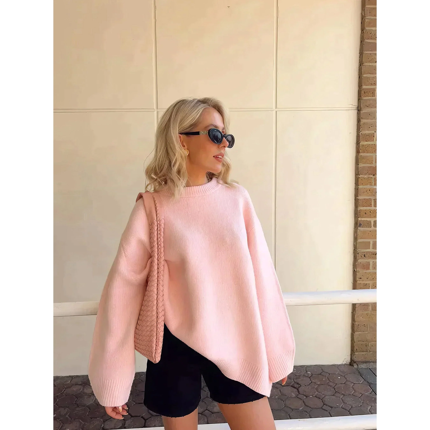 Street-wave Plus Size Pink Oversized Sweater For Women With Long Sleeves Soft Cozy Knit