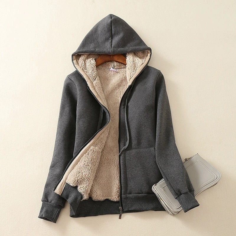 Street-wave Sherpa Lined Hoodie Jacket for Women, Cozy Plush Interior for Warmth
