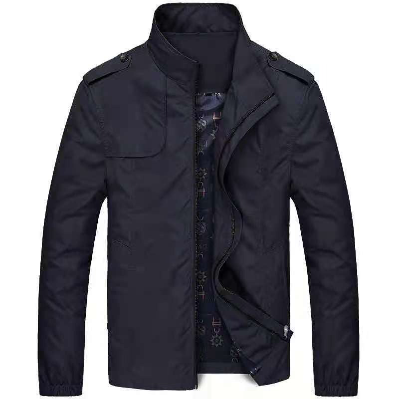 Men's Woven Blend Jacket Slim Fit With Stand Collar And Dual Zipper For Modern Casual Style