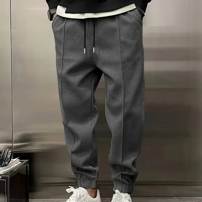 Mens Pleated Jogger Sweatpants For Work And Casual Wear With Comfortable Elastic Cuffs
