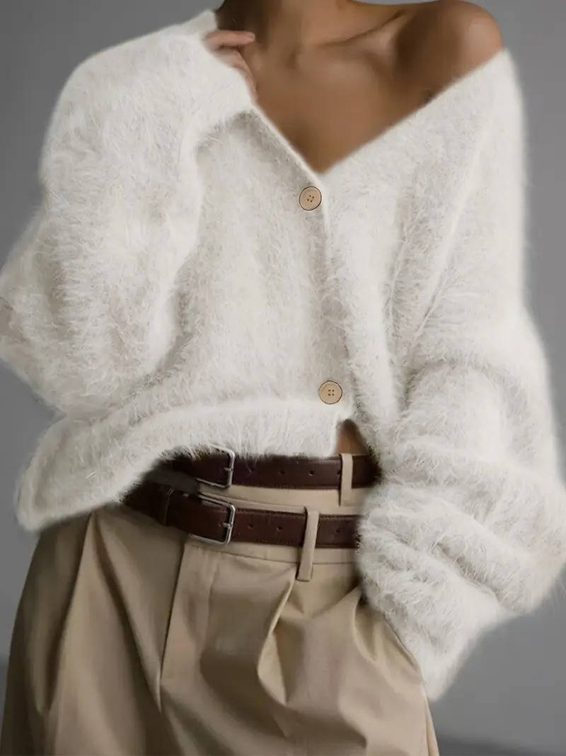Street-Wave Women's Fuzzy Cropped Cardigan Sweaters With Buttons - Ultra Soft Cozy Layer You Can Wear Open Or Buttoned