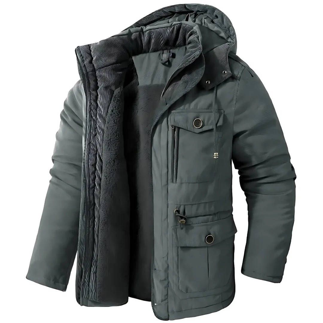 Men Insulated Winter Parka Jacket With Hood Windproof Coat For Cold Weather Outdoors