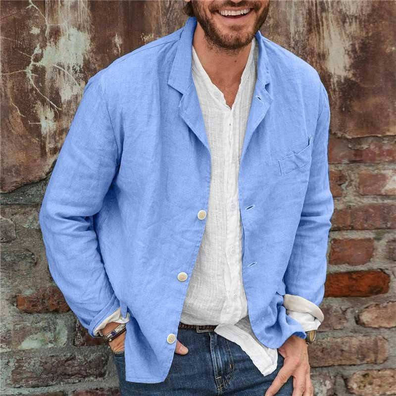 Street-Wave Men's Casual Linen Jacket Lightweight Breathable Linen Cotton Blend Blazer for Brunch or Casual Work