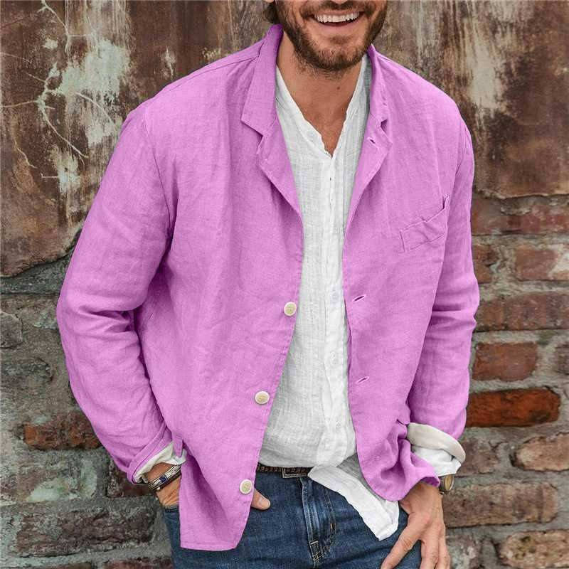 Street-Wave Men's Casual Linen Jacket Lightweight Breathable Linen Cotton Blend Blazer for Brunch or Casual Work