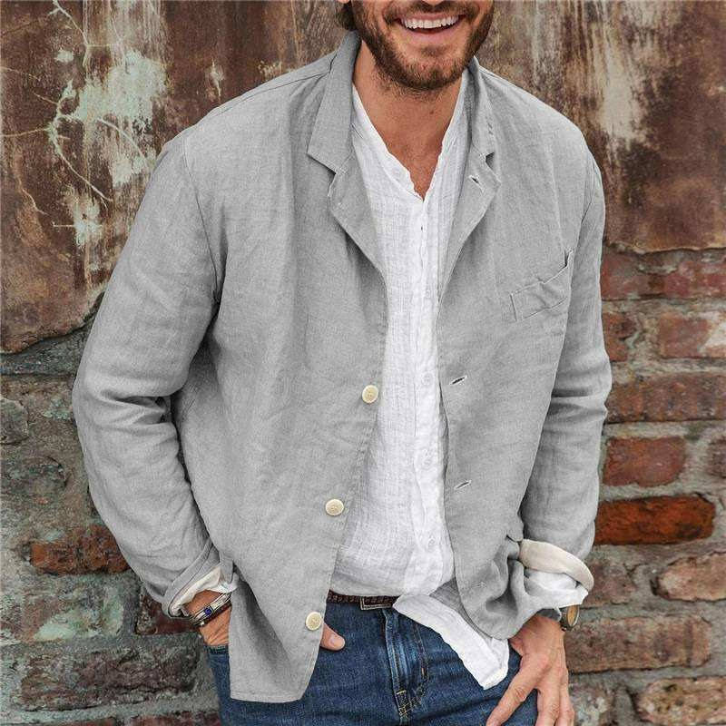 Street-Wave Men's Casual Linen Jacket Lightweight Breathable Linen Cotton Blend Blazer for Brunch or Casual Work