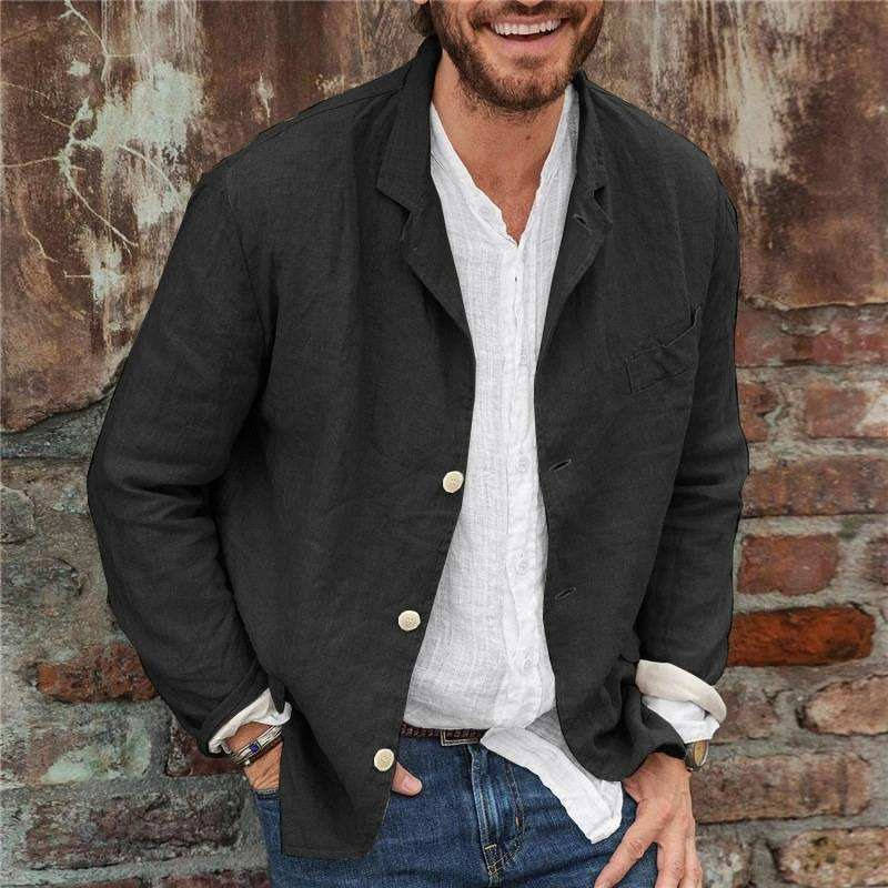 Street-Wave Men's Casual Linen Jacket Lightweight Breathable Linen Cotton Blend Blazer for Brunch or Casual Work