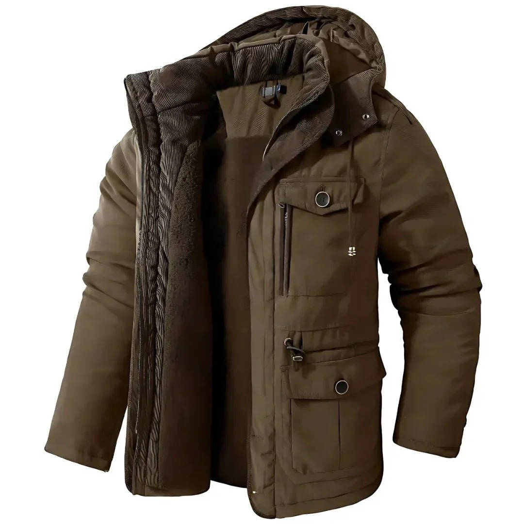 Men Insulated Winter Parka Jacket With Hood Windproof Coat For Cold Weather Outdoors