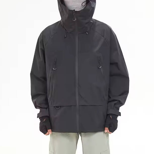 Street-Wave Mens Hiking Jacket Waterproof Rain Shell With Front Zipper Pockets And Hooded Design