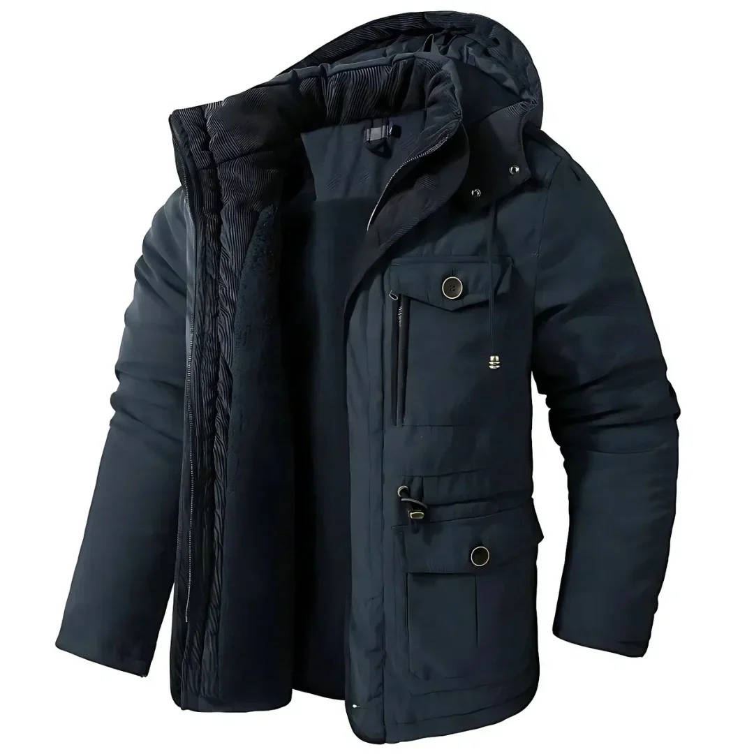 Men Insulated Winter Parka Jacket With Hood Windproof Coat For Cold Weather Outdoors
