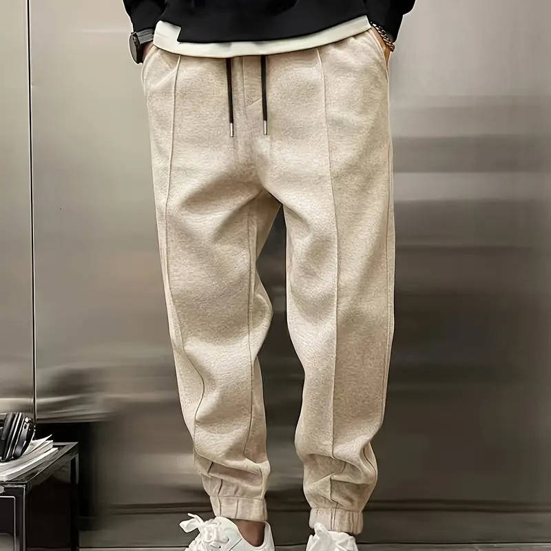 Mens Pleated Jogger Sweatpants For Work And Casual Wear With Comfortable Elastic Cuffs